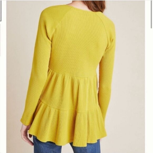 MAEVE ANTHROPOLOGIE Samina Thermal Babydoll Mustard Yellow Top Size X-Small - Picture 9 of 9